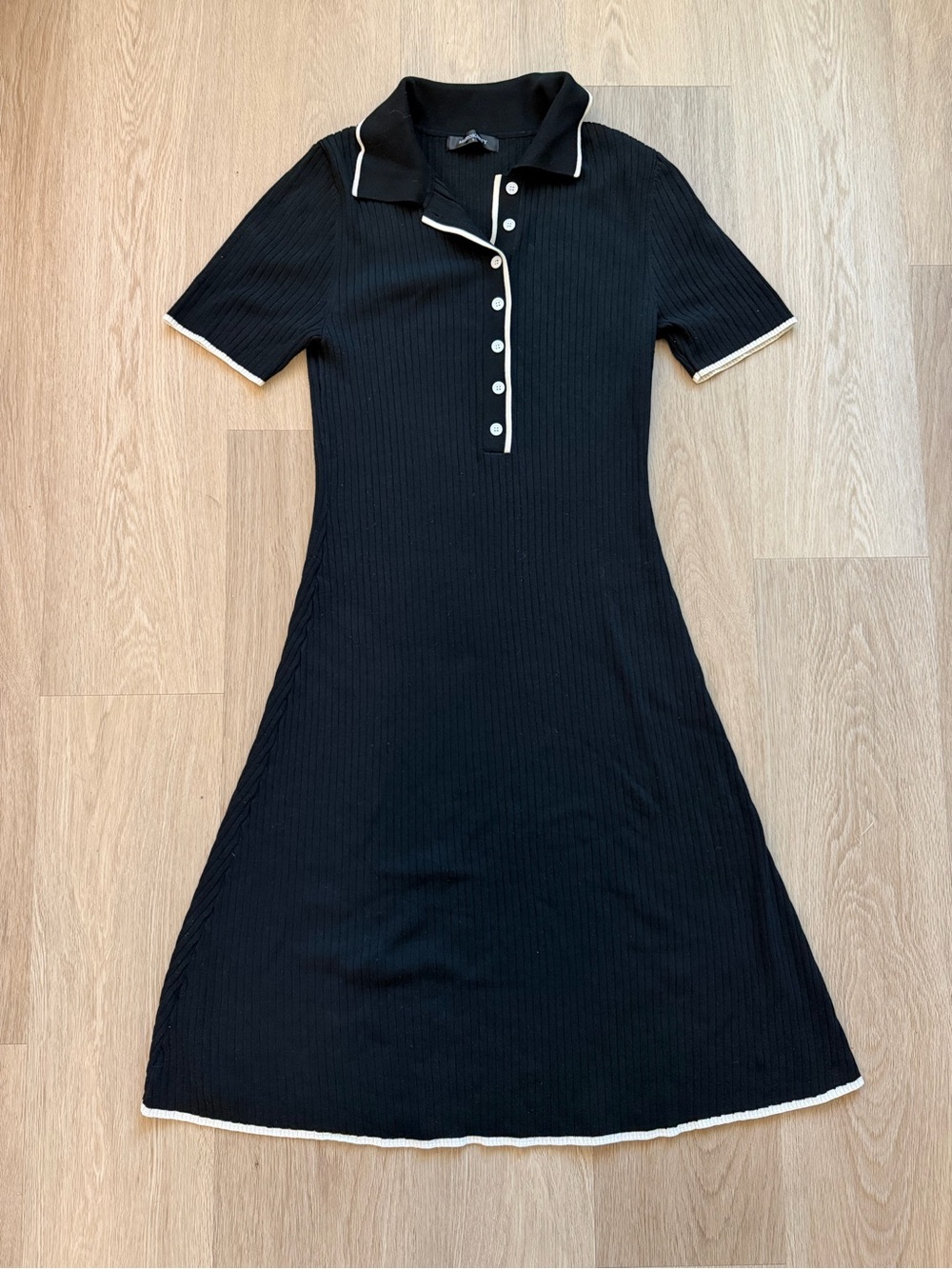Merokeety Black Polo Midi Dress with White Contrast Trim